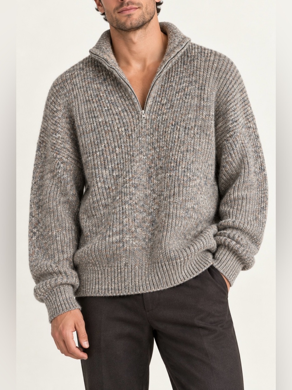 Abercrombie Fitch Sweater Mens XXL Tall 1/4Zip Fisherman Knit Oversized Academia